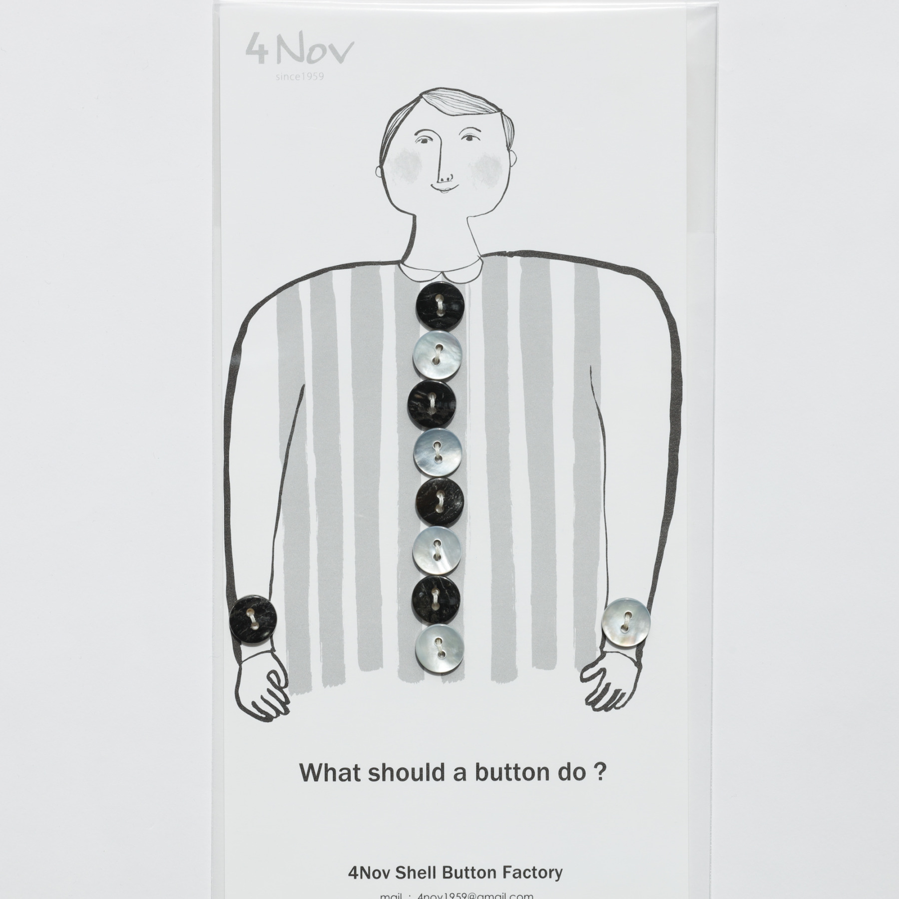 4Nov 黒蝶貝ボタン (直径13mm / ブラック、ホワイト色 / 丸・平型 / 2つ穴)
