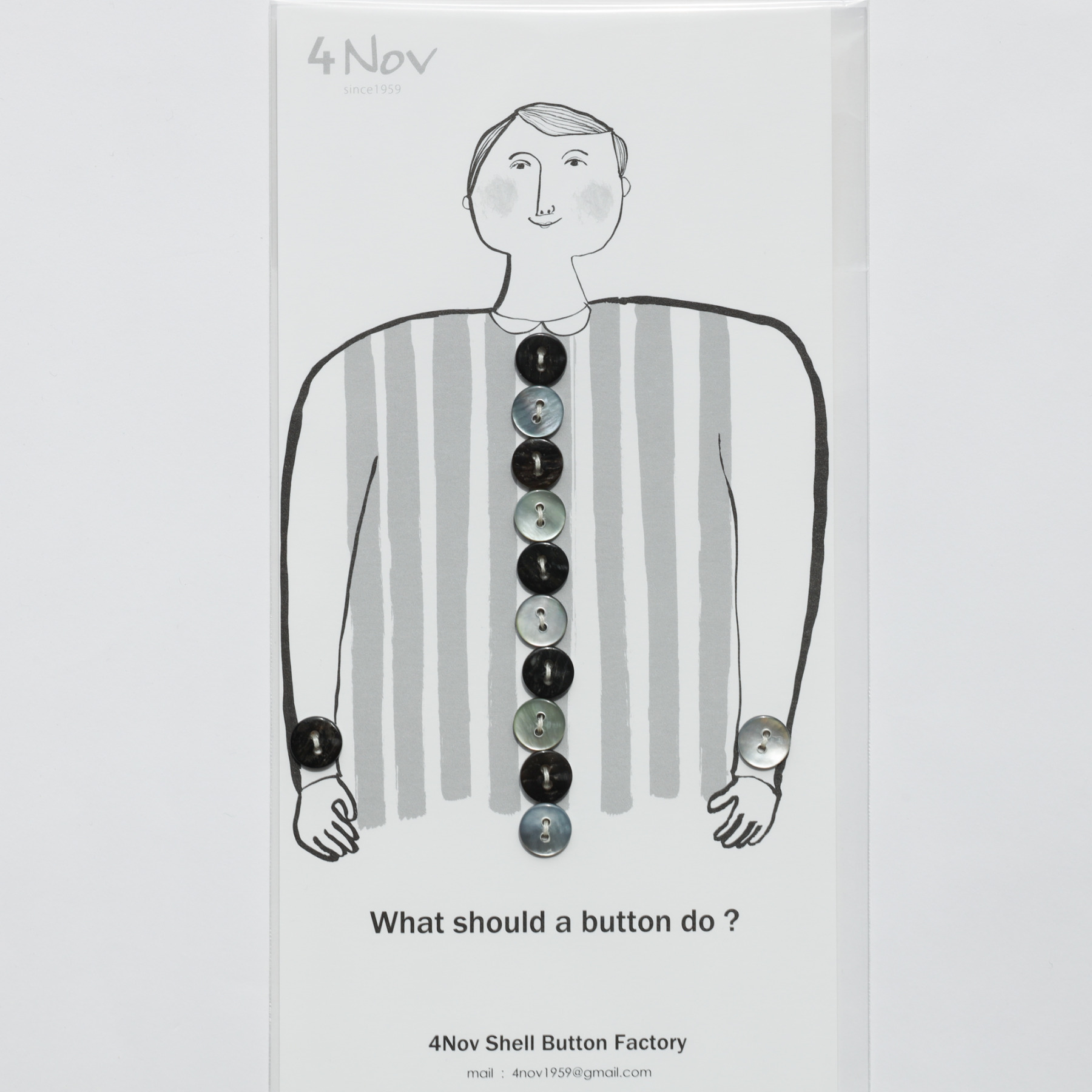 4Nov 黒蝶貝ボタン (直径11.5mm / ブラック、ホワイト色 / 丸・平型 / 2つ穴)